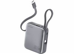 4smarts Powerbanka Pocket Dual Cord 10000mAh 22,5W s vestavěným USB-C kabelem 15cm šedá