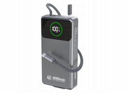 Dudao Powerbanka K31 Pro 45W 20000mAh s vestavěným zatahovacím kabelem USB-C - šedá