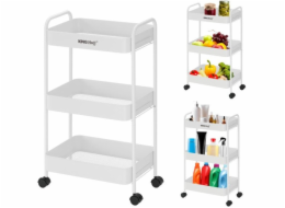 KingHoff 3patrová ocelová police s kolečky otočnými o 360°, bílá, KH-1942