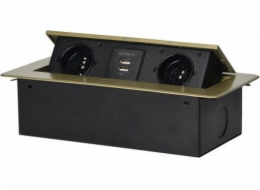 Orno ZÁSUVKA MONTOVANÁ DO DESKOVÉ DESKY 2X2P+Z, 2XUSB, MOSAZNÝ OKRAJ