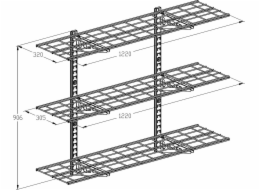 Ergosolid PG34B - Závěsná kovová garážová police Solid do 135 kg - Trojitá 1220x305 mm