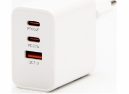 Powerton Napájecí zdroj / AC adaptér 65W, 3 porty, USB-C, USB-A, 65W GaN nabíječka