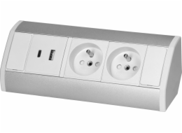Orno Nábytková zásuvka 2x2P+Z, 2xUSB (typ A+C; 2,4A), bílostříbrná