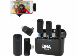 Bitmat Sada pro nahrávání zvuku s mikrofonem DNA DNA ICM1 pro chytré telefony, 2x bezdrátový klopový mikrofon, USB-C přijímač, Lightning adaptér