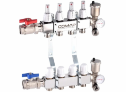 Comap Nerezový rozdělovač s termostatickým ventilem, průtokoměrem, automatickým odvzdušňovacím ventilem, vypouštěcím ventilem a 4-obvodovým teploměrem (DWZ)