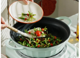 Mellow Yellow BUYDEEM Smaltované hliníkové nádobí se skleněným víkem a funkcí napařování 3,8 l, model CP181, barva příjemně zelenkavá