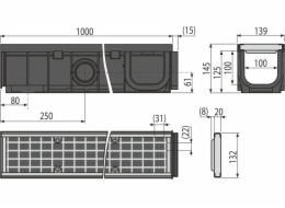 ALCADRAIN 100mm vnější odvodnění s plastovým rámem, pozinkovaný rošt, B125