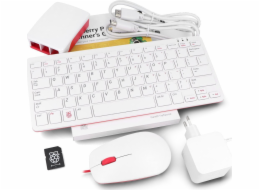 Raspberry Pi Oficiální sada Desktop Kit s pouzdrem, klávesnicí a myší v červené a bílé barvě pro Raspberry Pi 5.