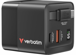 Verbatim Nabíječka GaN USB 3.0, USB C, šedá, 65 W, vyměnitelné zástrčky C, G, A, s integrovaným kabelem