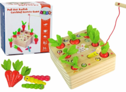 LeanToys Dřevěná hra Mrkev Žížala Magnet Rybářský prut