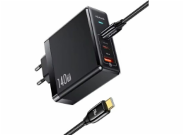 Usams Nabíječka 2xUSB-C + 1xUSB T52 PD140W PD Rychlonabíjení US-CC168 + U82 USB-C/USB-C kabel US-SJ581 240W černá/černá řada UM UMXLOGTC01