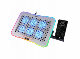 Rampage Chladicí podložka RGB pro notebooky 9-17", 6 ventilátorů, stříbrná