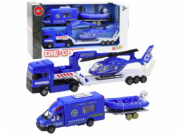 LeanToys Policejní záchranné auto, člun, nákladní vůz, vrtulník, modrá sada