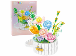 LeanToys Květinové aranžmá v košíku Stavební kostky LED světla 1376 dílků LEAN Toys