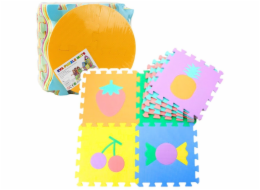 LeanToys VZDĚLÁVACÍ PODLOŽKA MĚKKÁ EVA PĚNA PUZZLE OHRAČKA OVOCE SLADKOSTI 16 DÍLŮ
