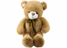 LeanToys Plyšový medvídek s hnědou pruhovanou mašlí 60 cm LEAN Toys