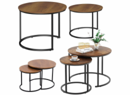 Lean Sada 2 kulatých konferenčních stolků 2 v 1, vintage, přírodní dřevo, 70x50cm, 45x44cm