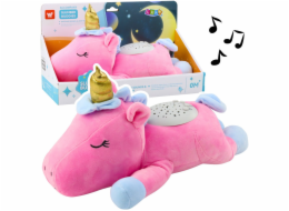 LeanToys Plyšový jednorožec, spící, mazlivá hračka, projektor, zvuk, hluk, růžová