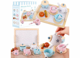 LeanToys Dřevěná sada na kávu a čaj, malé domácí spotřebiče, sušenky, hračky LEAN