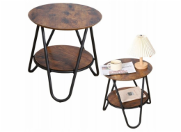 Lean Kulatý konferenční stolek s přídavnou policí, industriální vintage, 40x42 cm