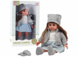 LeanToys Panenka v modrých šatech, čepici, svetru, rukavicích a čepici 36,5 cm