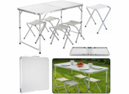 Lean Skládací kempingový stůl se 4 židlemi, šedý LEAN