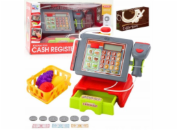 LeanToys Pokladna pro děti Příslušenství Košík Ovoce Světla Zvuky Červeně