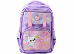 Lean Školní batoh s bílým hrudním popruhem s kočkou, fialový, 20 l