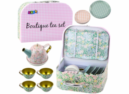 LeanToys Čajová souprava v kufru, pastelové kovové nádobí, 15 dílů