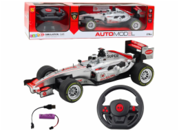LeanToys Dálkově ovládané RC závodní auto, volant, světla, zvuky, 1:12, stříbrná