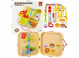 LeanToys Dřevěná sada na tvoření Zvířátka k točení v kufru 59 dílků LEAN Toys