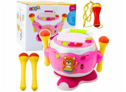 LeanToys Dětský bubnový hudební interaktivní světelný zvuk růžový