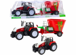 LeanToys VELKÝ ZEMĚDĚLSKÝ TRAKTOR 60 CM PŘÍVĚS S KRMIVEM, ČERVENÝ