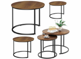 Lean Sada 3 kulatých konferenčních stolků v vintage stylu z přírodního dřeva, 51 cm, 40 cm, 30 cm