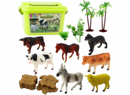 LeanToys Sada figurek zvířat, hospodářských rostlin, stromů, truhlic, 57 dílků