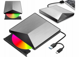 Zenwire DVD přehrávač Externí přenosná mechanika DVD CD RW PŘEHRÁVAČ 2 v 1 USB 3.0 a USB-C 3.1 pro notebook a počítač HLINÍKOVÝ REKORDÉR