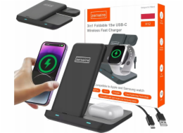 Zenwire Bezdrátová nabíječka 3 v 1 s USB-C pro chytré telefony, hodinky, TWS sluchátka, Airpods, Buds a X12