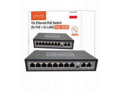 Zenwire 10portový rozbočovač/přepínač, 8 POE, 2 LAN, Ethernet, RJ45 pro IP kamery 1028