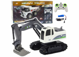 LeanToys Dálkově ovládaný RC pásový bagr se světly a zvuky, bílý 1:24 EDUKAMP