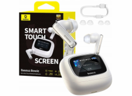 Baseus Bezdrátová sluchátka do uší Bowie M2s Ultra TWS s interaktivní obrazovkou – bílá