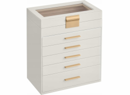 Songmics Šperkovnice se skleněným víkem, 6patrový organizér na šperky, 5 zásuvek, na sluneční brýle, velké šperky