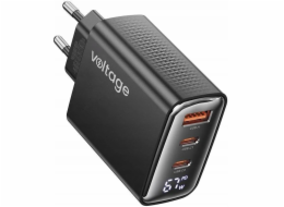 voltage Nabíječka GaN 67W PD 3.0 QC 4.0 USB-A 2x USB-C digitální displej černá