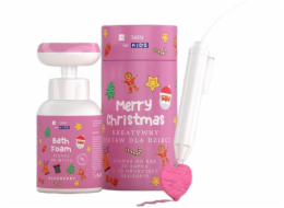 HiSkin Kids Merry Christmas kreativní sada pro děti pěna na mytí rukou s růžovými bobulemi 300ml + 3D pero 1ks