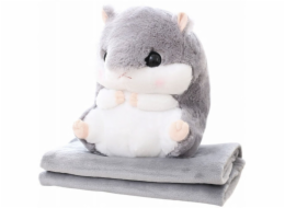 LeanToys Plyšová ohřívací deka na ruce s motivem křečka 190 x 100 cm 3v1 šedá 35 cm