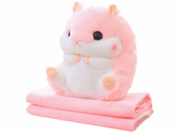 LeanToys Plyšová ohřívací deka na ruce s motivem křečka 190 x 100 cm 3v1 růžová 35 cm