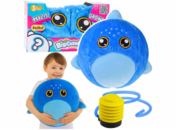 LeanToys Rostoucí plyšová pumpa na skákací míč Blue Shark 50 cm