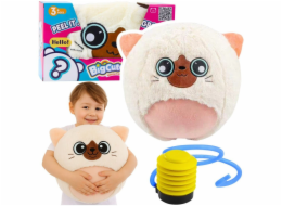 LeanToys Rostoucí plyšový skákací míč bílý pro koťata, pumpa 50 cm