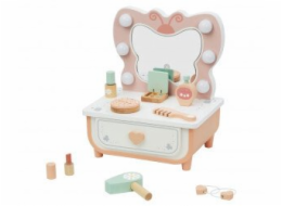 Tooky Toy Dřevěný toaletní stolek s motýly a LED světly + kosmetika