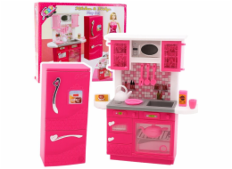 LeanToys Sada kuchyňského vybavení pro panenky, ledničku a troubu, růžová