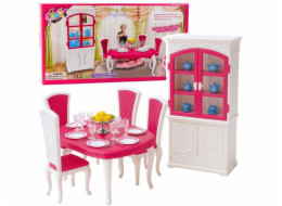LeanToys Jídelní sada pro panenky: Stůl, židle, příborník, nádobí